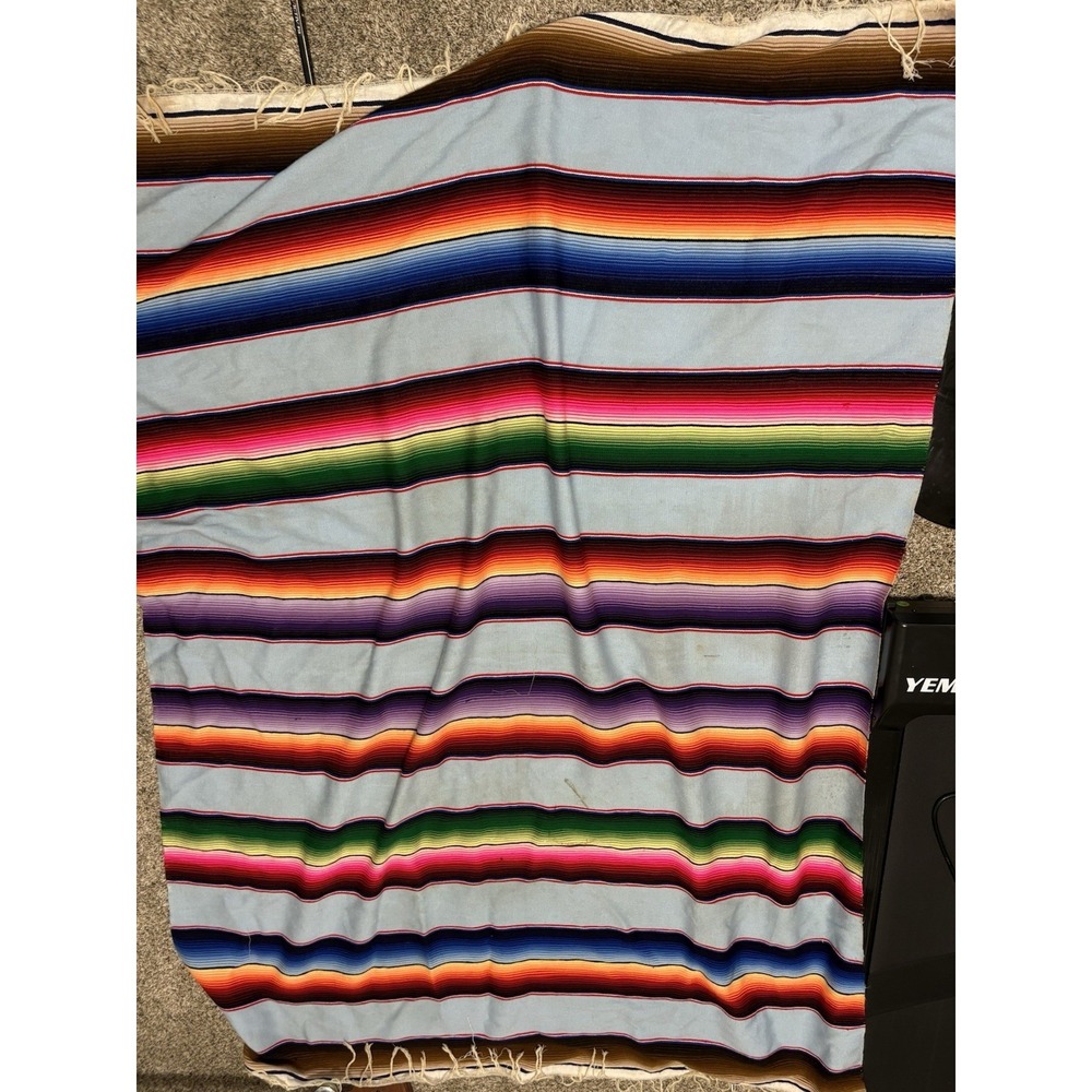 Vintage Mexican Saltillo Serape Woven Blanket Colorful Outdoor Authentic *READ